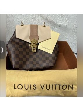 Louis Vuitton Brown Damier Canvas with Beige & Tan Leather Shoulder Bag